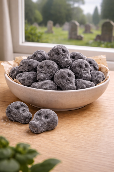 Totenkopfbonbons mit Pfefferkick (glutenfrei, vegan)